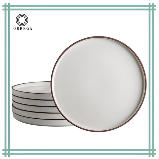 ORREGA Dinner Plates Creamy White in Colour with Brown Rim - {Pack of 6}....